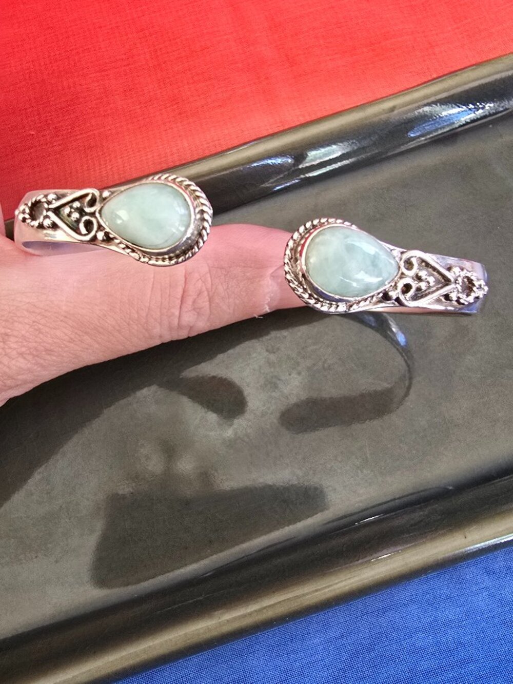 925 Sterling Silver Amazonite Cuff Bangle Bracelet | Boho Artisan - Picture 2 of 13